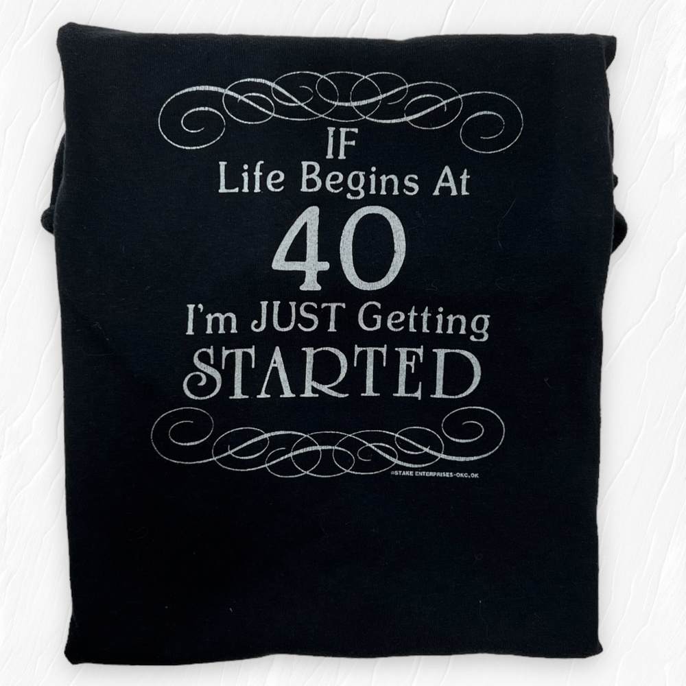 Vintage Tee Single Stitch Short Sleeve Black Life Begins at 40 Graphic Sz L